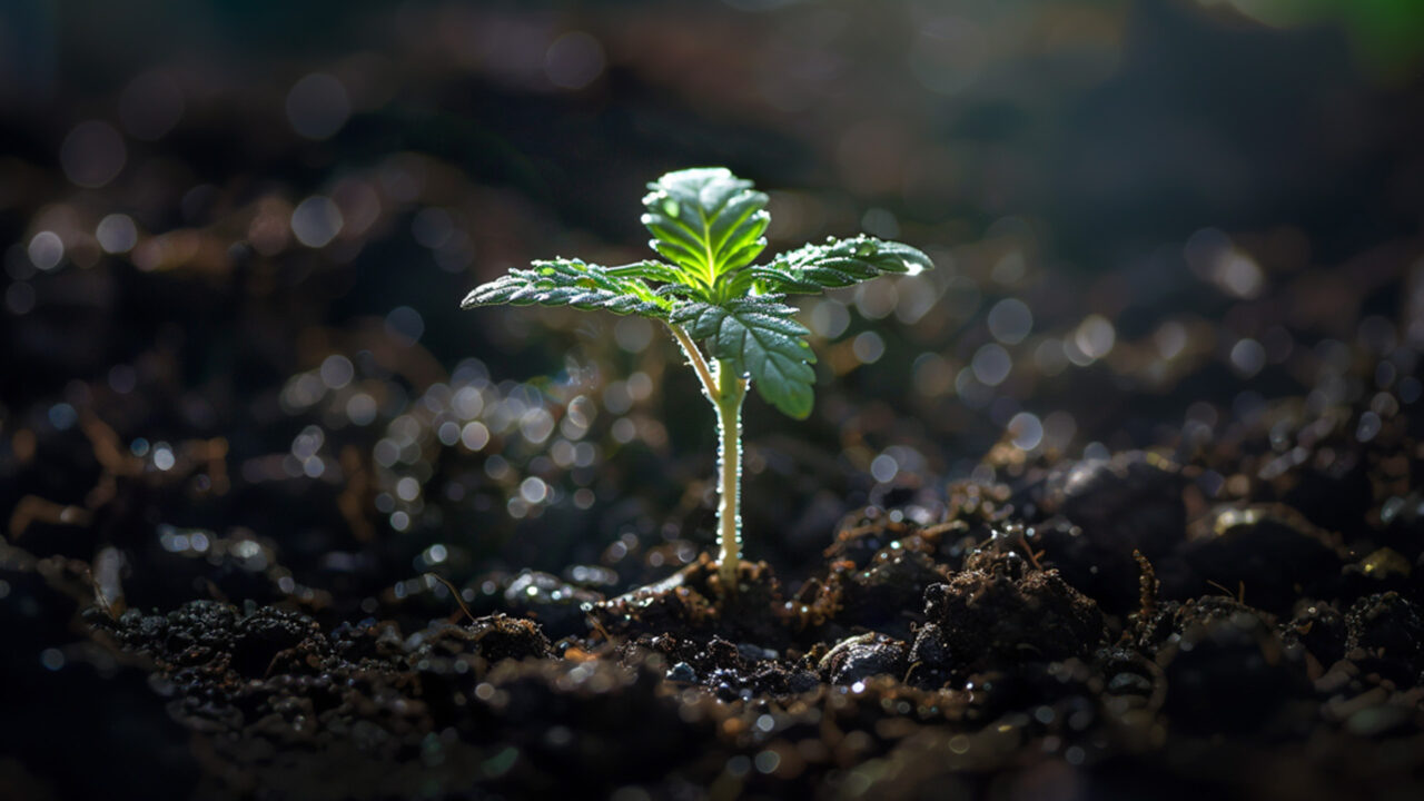 Watering cannabis seedlings